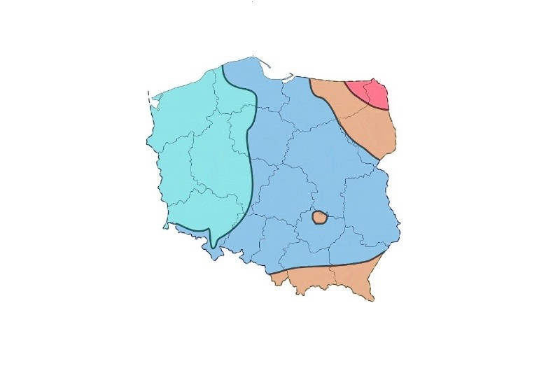 Strefy przemarzania gruntu, mapa polski przedstawiająca strefy przemarzania gruntu